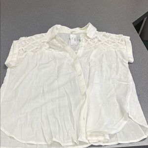Maurices White Button-Up Blouse with Lace price firm